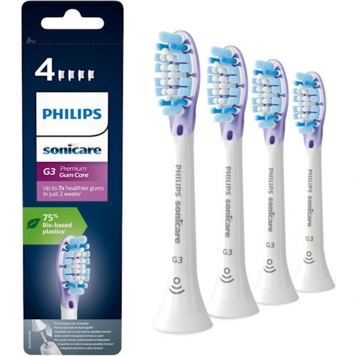 Capete periuta electrica G3 White compatibile cu Philips Sonicare, peri medii cu indicator de uzura, dimensiune standard, Alb, 20 bucati