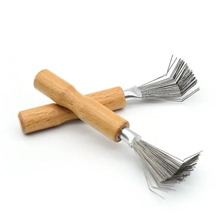 Set 6 unelte curatare piepteni si perii, maner lemn, 11.5cm