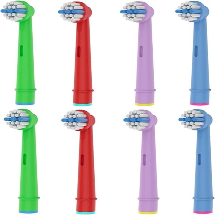 Capete rezerve periuta electrica Ultrafine, compatibile cu Oral-B, pentru copii, perisori ultra-fini si extra moi, pentru ingrijire gingivala si curatare profunda, Multicolor, 8 bucati