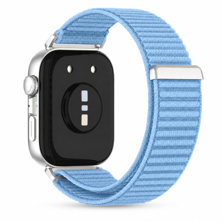 Nylon szíj Huawei Watch Fit 3 / Fit 4 / Fit 4 Pro / Fit 5 / Fit 5 Pro okosórához, dedikált rögzítés, tépőzáras és fém csatos záródás, könnyű, kék