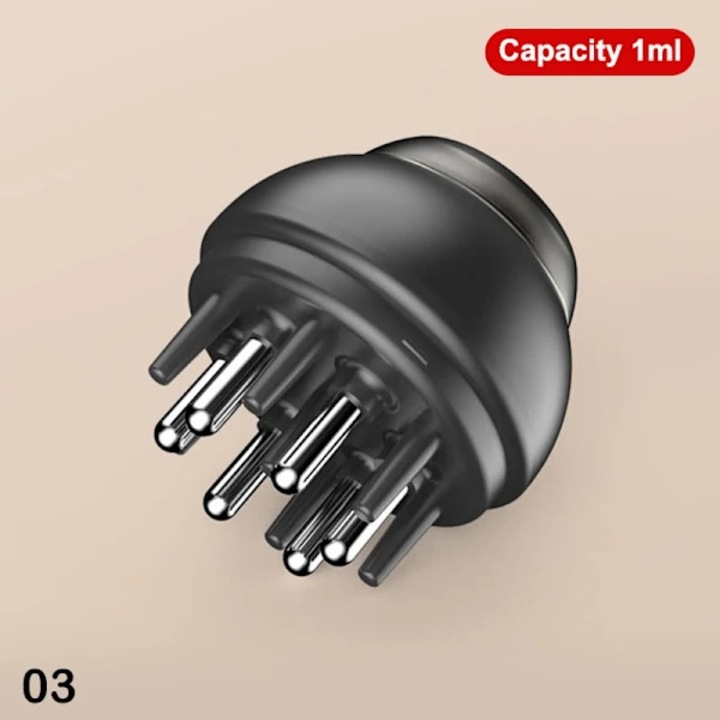Aplicator pentru scalp/pieptene aplicator 06541, din otel inoxidabil/ABS/silicon, cu 6 role elastice pentru aplicare uniforma, rezervor masurat 1-4 ml, Negru, 1 buc