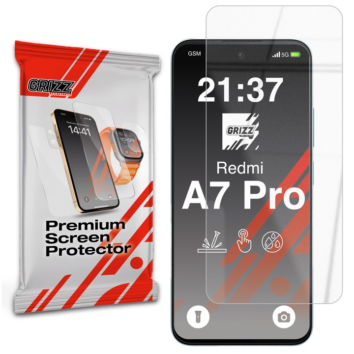 Folie sticla hibrid GrizzGlass HybridGlass compatibila cu Xiaomi Redmi A7 Pro, Transparent
