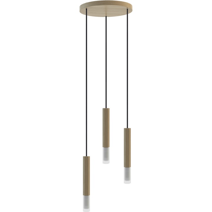 Hellux Hexa függőlámpa, natúr fa, 150x28x30cm, 3 fényforrás