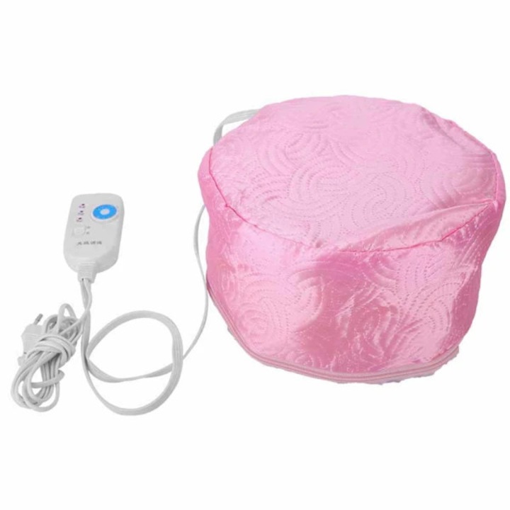 Caciula termica pentru par, boneta de incalzire din Oxford+PVC, 9 trepte de temperatura, pliabila, cablu 150 cm, Roz, 1 buc