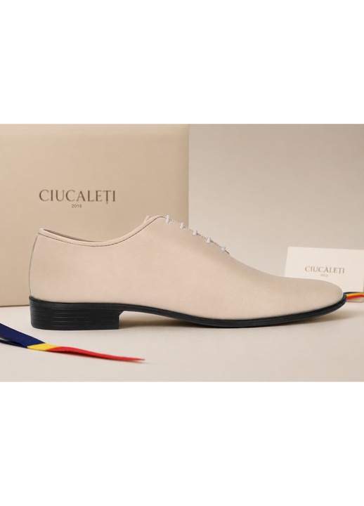 Pantofi barbati eleganti bej din piele naturala dintr-o bucata cu siret Havana GKR51TSB Marimea 44