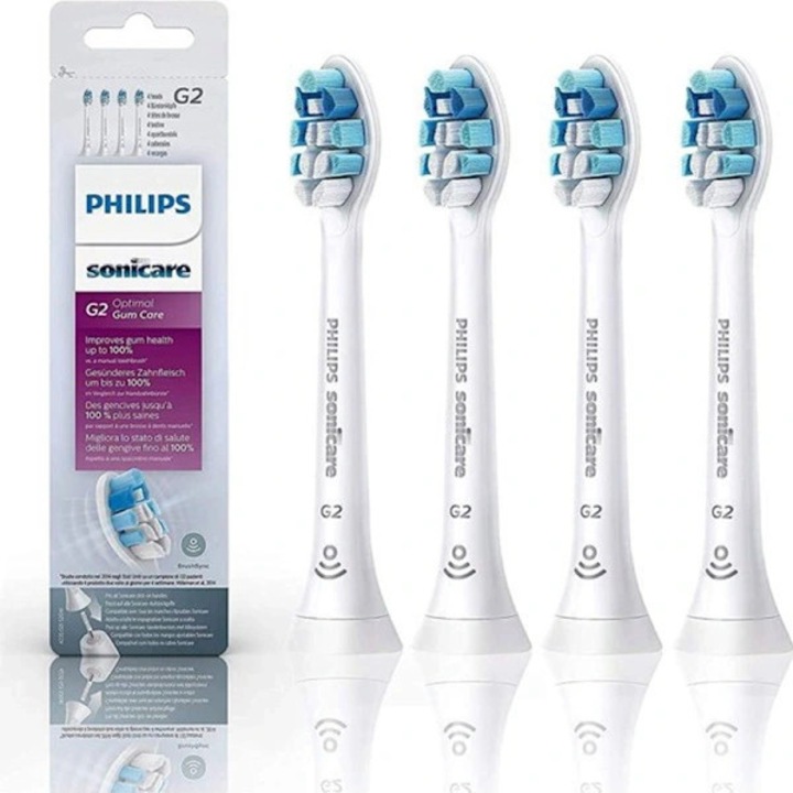 Capete periuta de schimb, G2 compatibile cu Philips Sonicare, din plastic, pentru igiena gingivala, alb/albastru, 4 bucati