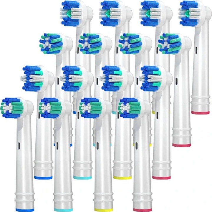 Set 16 bucati, capete rezerve pentru periuta electrica compatibile cu Oral-B, cap rotund, perii moi, Multicolor