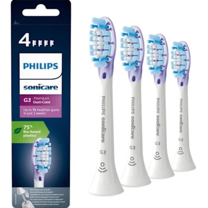 Capete pentru periuta electrica G3, rezerve compatibile cu Philips Sonicare, peri moi, alb, 4 bucati