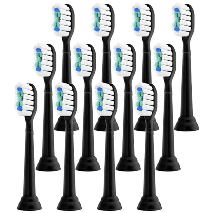 Capete perie de schimb/capete pentru periuta de dinti compatibile cu Philips Sonicare, modele 1100/2100/4100/5100/5300/6100/7500, Negru, 12 bucati