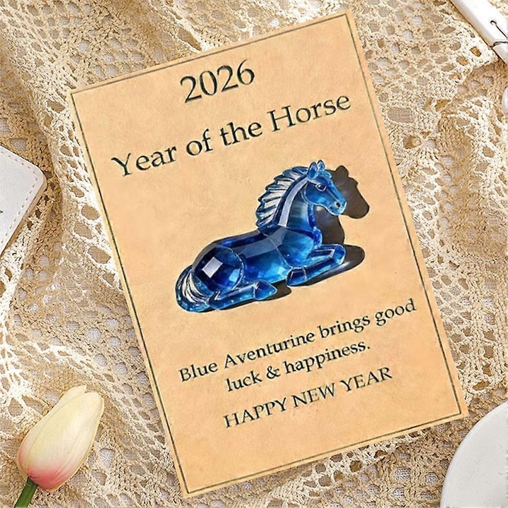 Ornament/figurina acrilic Lucky Horse, cadou auspicios pentru Anul Calului 2026, cu inscriptie La multi ani si simbol al norocului, verde, 1 buc, 8 x 5 cm
