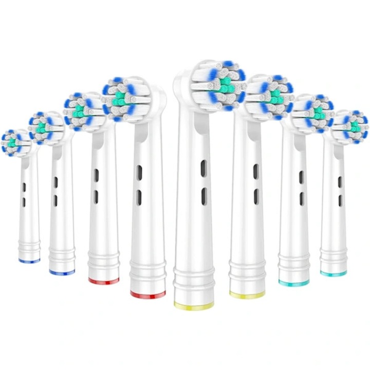 Capete periuta electrica, rezerve compatibile cu Oral-B, pentru dinti sensibili, cu peri moi, cap rotund, multicolor, 8 bucati