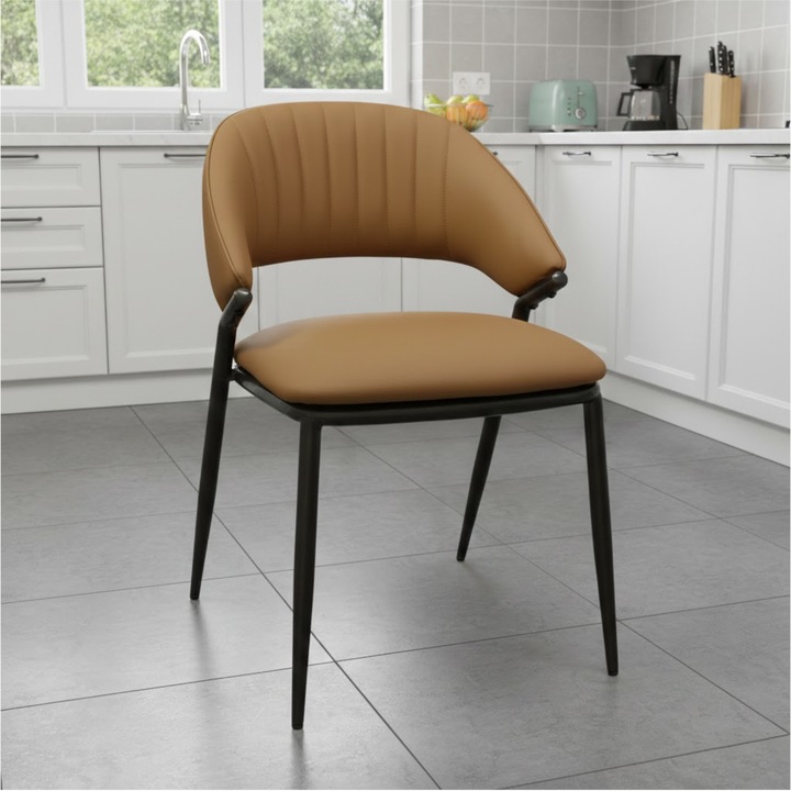 Scaun din Piele Ecologica Caramizie, Design Contemporan, Rezistent si Usor de Intretinut