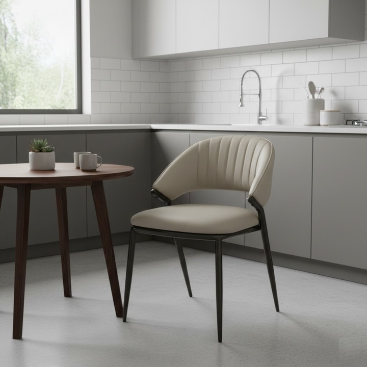 Scaun din Piele Ecologica Crem, Design Contemporan, Rezistent si Usor de Intretinut