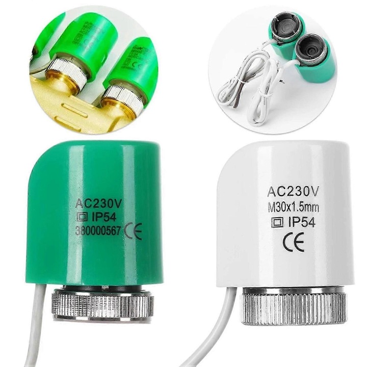 Elektrotermikus működtető P20211224746, 230V, 2W, 110N erő, M30x1.5mm, IP44, zöld/fehér, 1 db