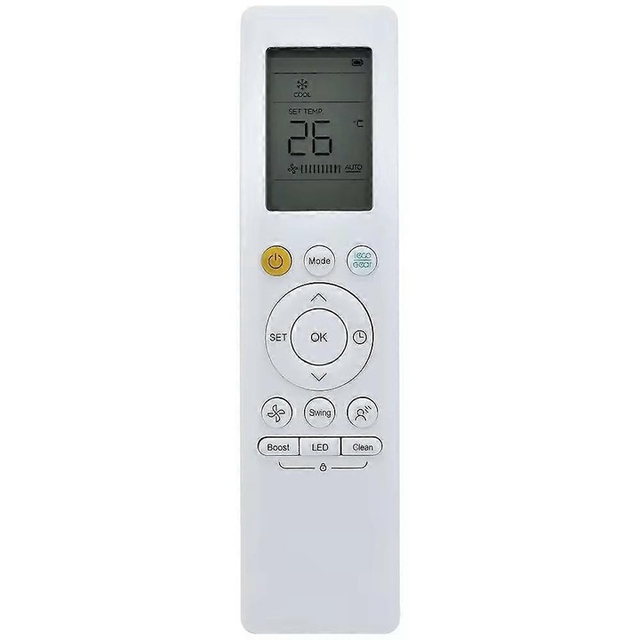 Távirányító légkondicionálóhoz/remote control RG10A(B2S)/BGEF, kompatibilis a Midea RG10A1(E2S)/BGEF modellel, ABS-ből, 2 x AAA elemet igényel (elemek nem tartozék), fehér, 1 db