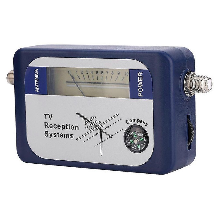 Detector semnal tv digital Mini Finder, metru semnal pentru antena terestra si satelit, cu iluminare de fundal si portabil, gama 170-862 MHz, albastru, 1 buc