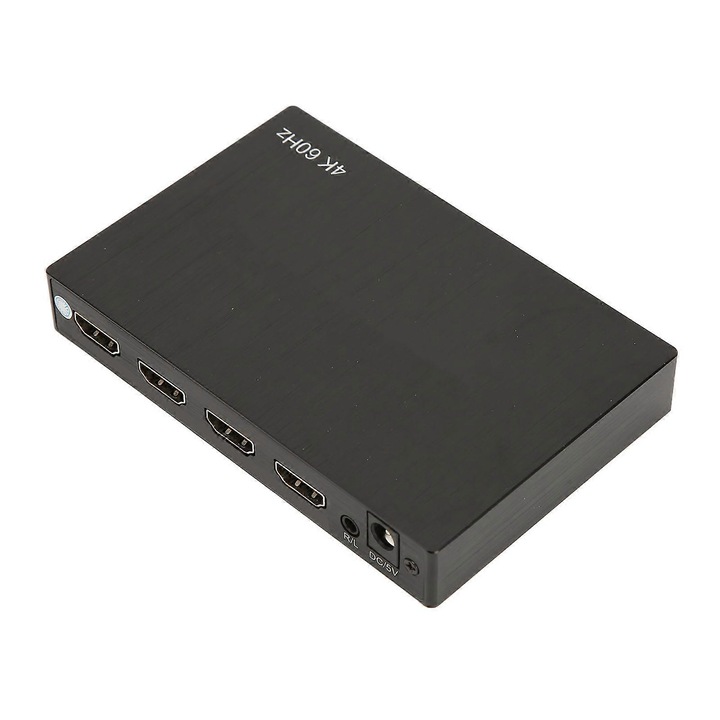 HDMI 2 bemenet 4 kimenet mátrix kapcsoló, 4K@60Hz (3840x2160) HDR, HDCP 2.2 kompatibilis, SPDIF és 3.5mm jack, távirányítóval, alumínium ház, fekete, 1 db.