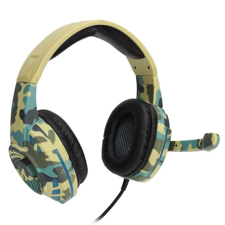 Casti/Headset gaming G305, cu LED si microfon incorporat, USB, pernite din PU, camuflaj, cablu 2m, 1 buc