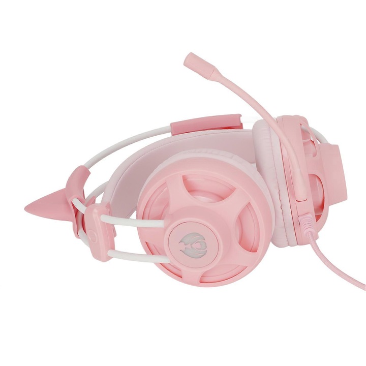 H2-PINK gamer fejhallgató, virtuális 7.1 térhangzás, körirányú zajcsökkentés, körirányú mikrofon, puha PU fülpárnák, 2m P2+USB kábel, Rózsaszín