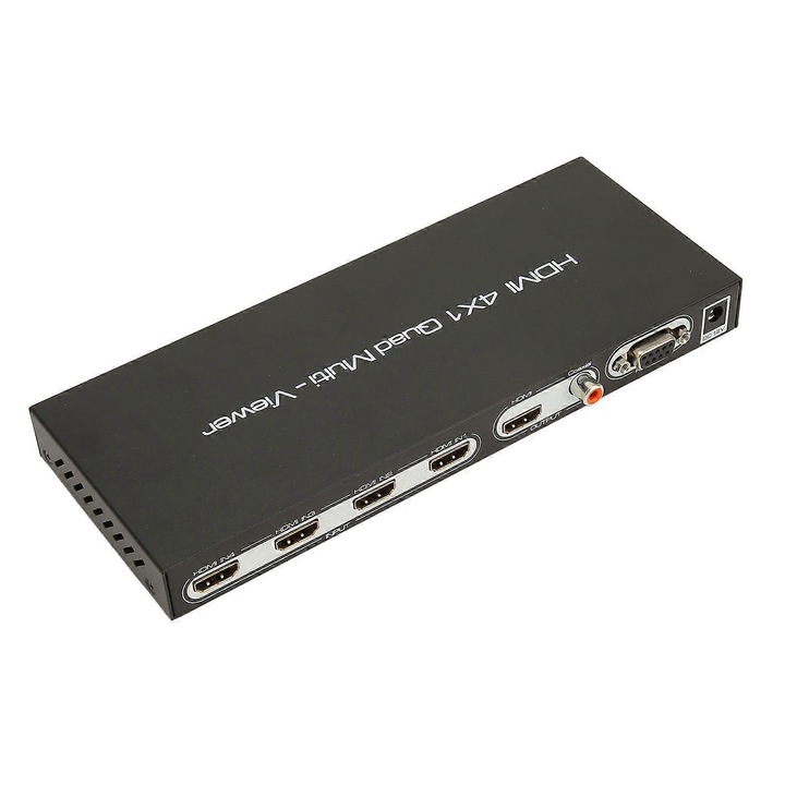 Splitter multiviewer HDMI 4 az 1-ben, quad kapcsoló, fém, 1080p 60Hz támogatás, koaxiális SPDIF kimenet Dolby/DTS 5.1-gyel, fekete, 1 darab