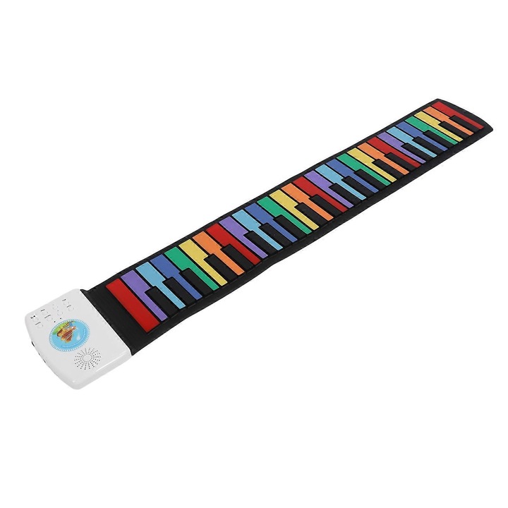 Hordozható elektronikus zongora, 49 színes billentyű, multifunkcionális, 49x15cm