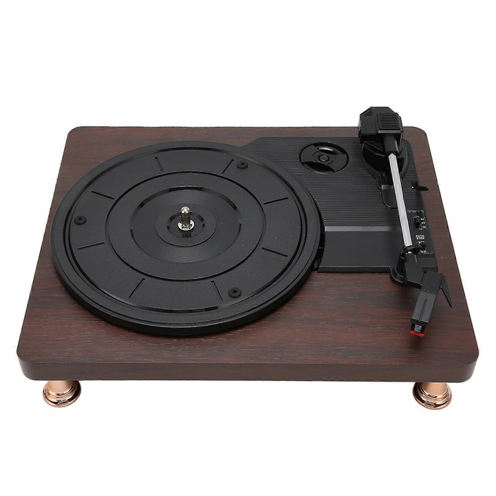 Gramofon pick-up 3 viteze 33/45/78 rpm, cu intrare AUX si iesire RCA, carcasa din lemn sintetic, negru/maro, 1 buc