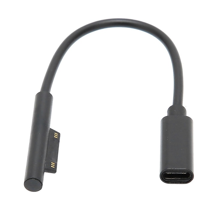 USB-C gyorstöltő kábel Microsoft Pro3/Pro4/Pro5 készülékekhez, hordozható, fekete