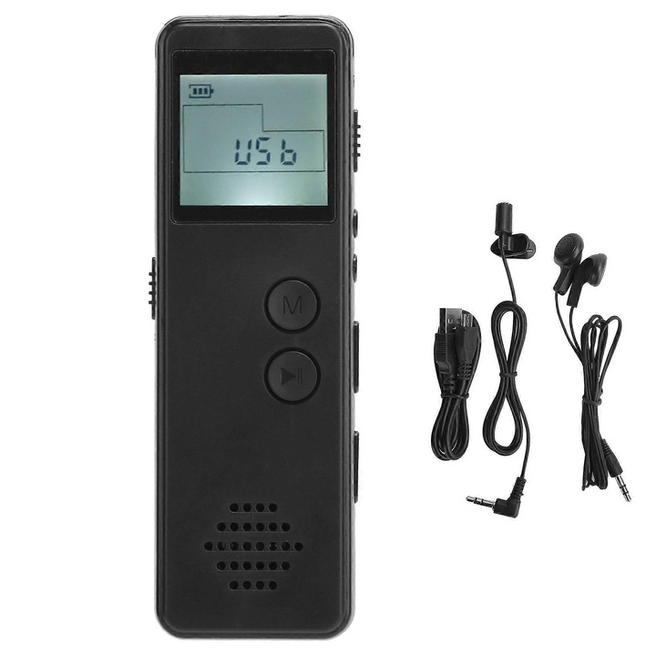 SK-299 hordozható digitális diktafon, MP3 felvétel, fekete, 68g