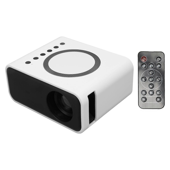 Hordozható mini projektor, Full HD 1080P LED videoprojektor, ABS anyag, diffúz reflexiós technológia, 4x2W hangszórók, AirPlay/Miracast/DLNA tükrözés, mobil tápellátás támogatása, Fehér, 1 db