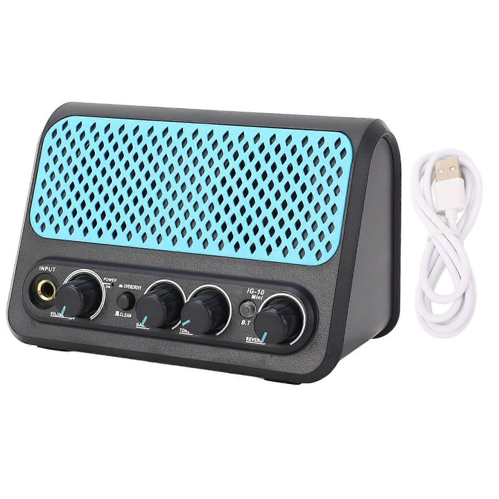 Hordozható gitárerősítő, kétcsatornás, Bluetooth, fekete, 10W