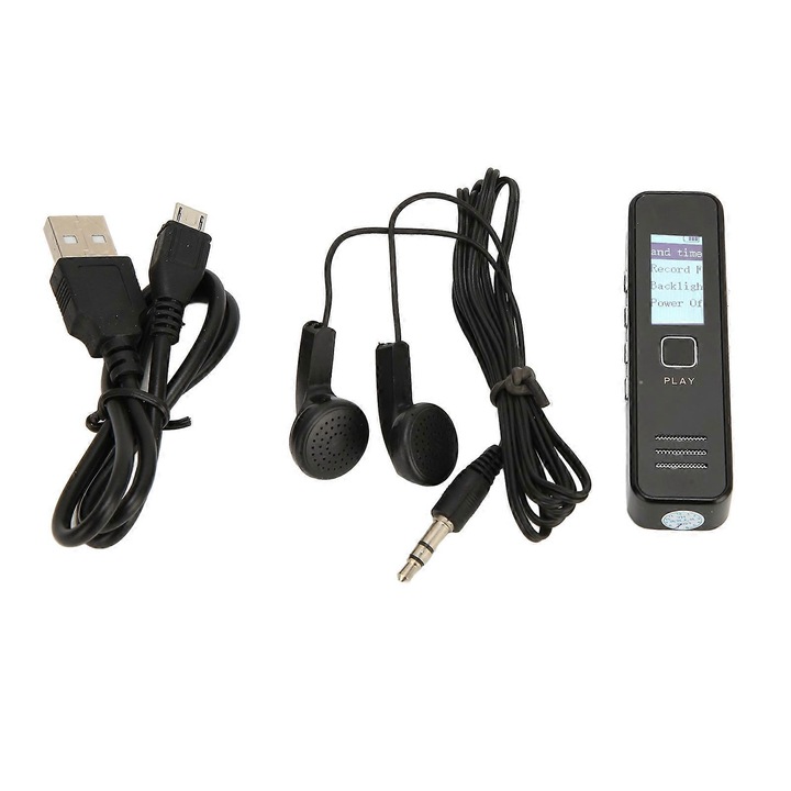 Mini hordozható digitális diktafon, zajcsökkentés, fekete, 200mAh