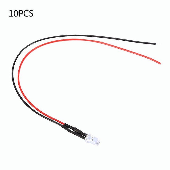 10 db LED készlet 5mm többszínű kábel 20cm 12V 0.06W