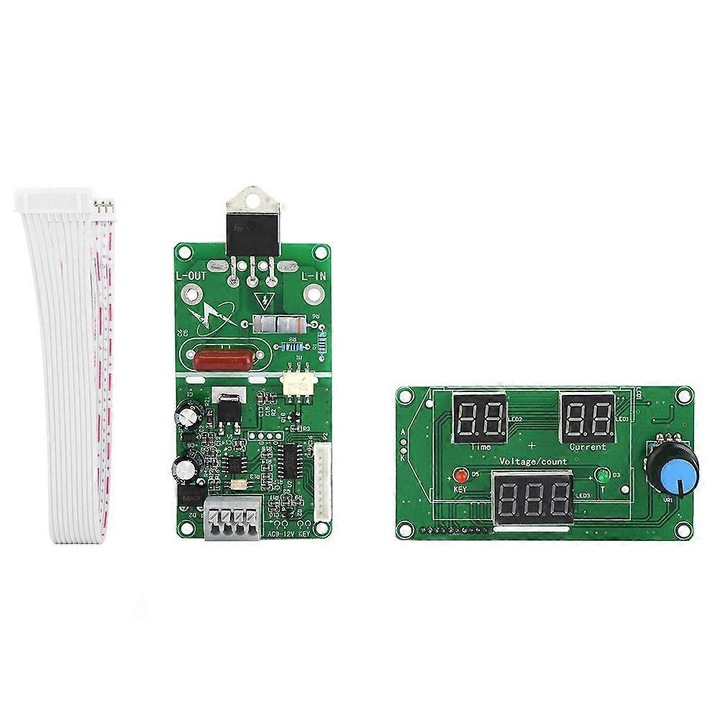 Modul control sudura spot Time Control, afisaj digital, tiristor bidirectional 40A (optional 100A), contor 0-999, reglare timp 0-99 cicluri (1 ciclu = 20ms), reglare putere 30%-99%, alimentare 9-12VAC, verde, 1 set