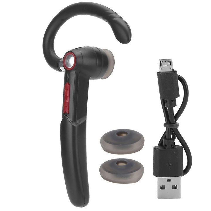 Monaural Bluetooth headset, dual-mode V5.0, beszélgetési idő 12 óra / lejátszási idő 10 óra, iOS/Android kompatibilis, ergonomikus fülkampóval, fekete, 1 db