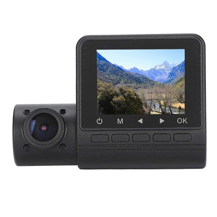 Autós kamera DVR kettős lencsével, 1080P Full HD, 2 hüvelykes kijelző, fekete