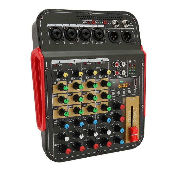 Professzionális 4 csatornás audio keverő Bluetooth USB MP3 fekete 100-240V