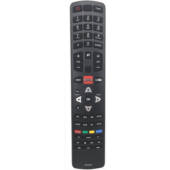Telecomanda RC3100L07, universala de inlocuire pentru TCL LCD/LED TV, cu buton Netflix si T-Link, Negru, 1 buc