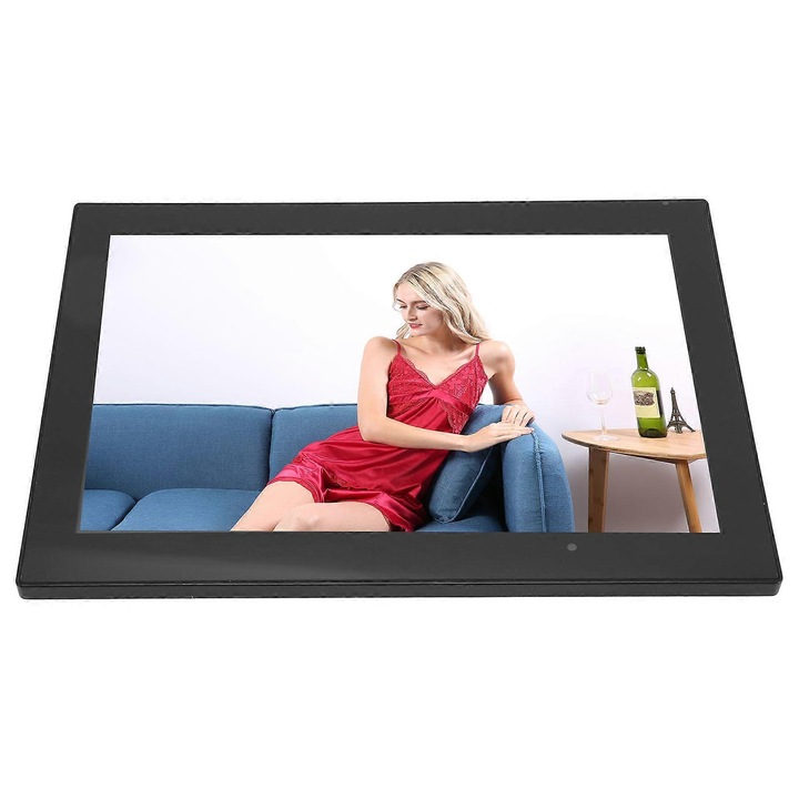WiFi digitális képkeret 10.1 inch, IPS érintőképernyő 1280x800, 16GB tárhely microSD foglalattal akár 32GB-ig, automatikus forgatás, fekete