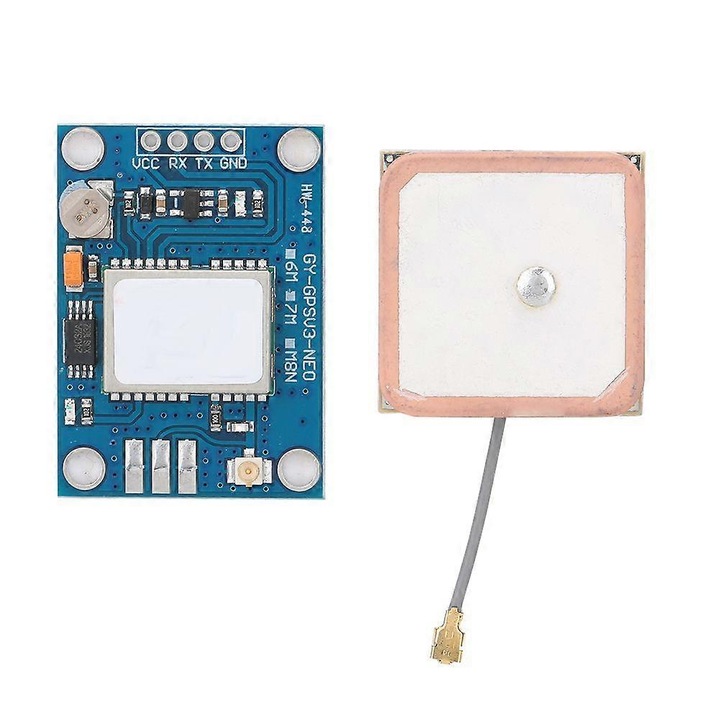 Modul GPS NEO-7M GYGPSV3, placa de pozitionare cu antena ceramica directionala, baterie de backup pentru pastrare date, alimentare 3-5V, baud 9600, albastru/alb, 1 set (modul + antena)