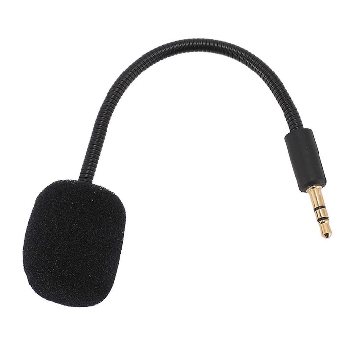 Mikrofon csere gaming fejhallgatóhoz, kompatibilis Razer Barracuda X, plug and play, aranyozott 3.5mm jack, 360°-ban forgatható flexibilis kar, zajszűrő szivacsfej, Fekete, 1 db
