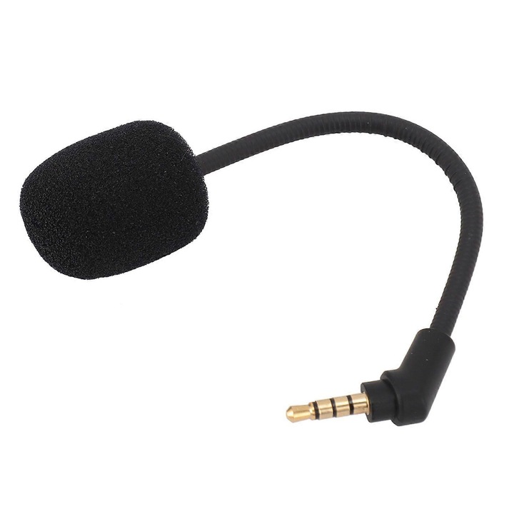 Csere mikrofon vezeték nélküli fejhallgatóhoz Kingston HyperX Cloud Flight/Flight S, aranyozott 3.5mm-es jack csatlakozó, zajcsökkentő szivacs védelem, fekete, 1 db