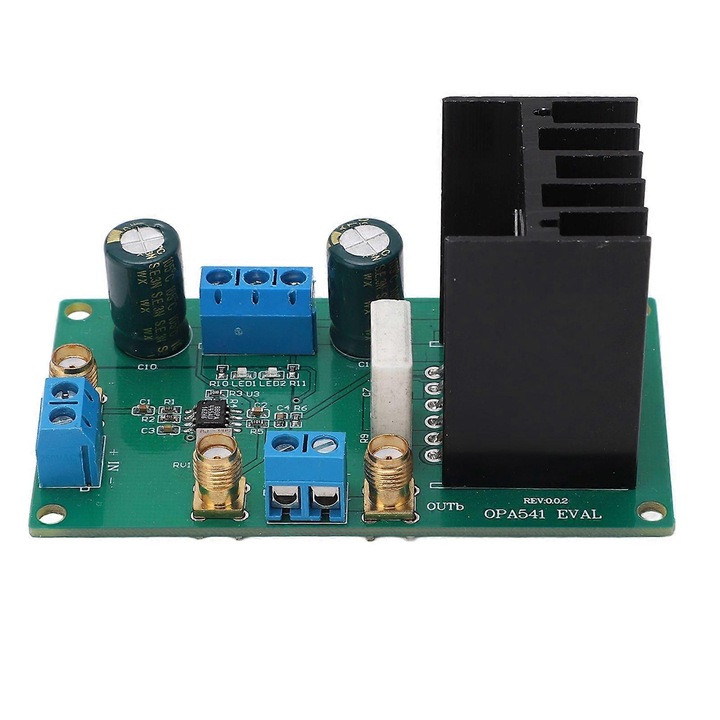 Modul amplificator de putere frecventa joasa OPA541, placa amplificator, sensibil si precis, cu radiator, intrare/iesire SMA, alimentare 10-40V, 50W, verde, 1 buc