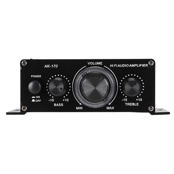 AK170 teljesítményerősítő / audio erősítő, 20W+20W, 12V, 0,01% torzítás, 47K felbontás, Fekete, 1 db