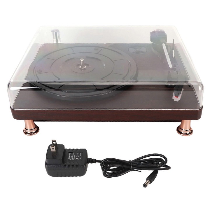 Gramofon pick-up fonograf Vintage, 3 viteze 33/45/78, difuzoare stereo incorporate, suporta discuri 7/10/12 inch, AUX/RCA, capac antipraf, maro, 1 buc