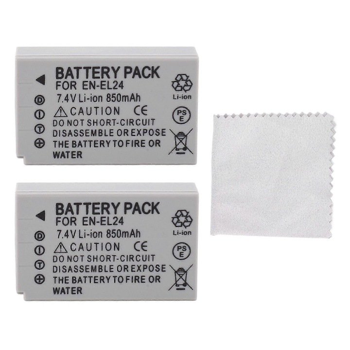Baterie camera compatibila EN-EL24 pentru Nikon COOLPIX S610 S620 S630 S640 S710 S1000pj S1100pj S70 S6000 S8000 S8100 S9100, Li-Ion 7.4V 850mAh, cu cip IC si placa PCB dubla, protectii integrate (supraincarcare, scurtcircuit, supraincalzire), Gri, 2 buc