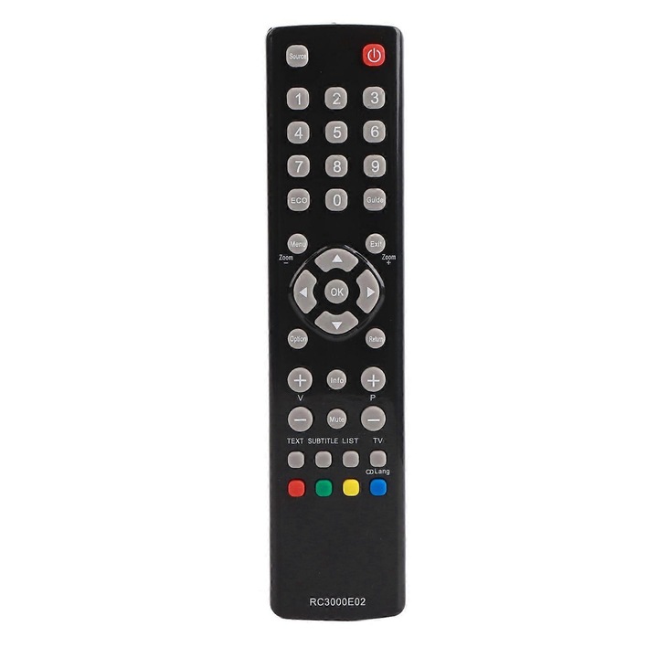 Telecomanda de inlocuire RC3000E02, compatibila cu televizoare TCL, din ABS, functioneaza cu 2 x AAA, distanta pana la 10 m, negru, 1 buc