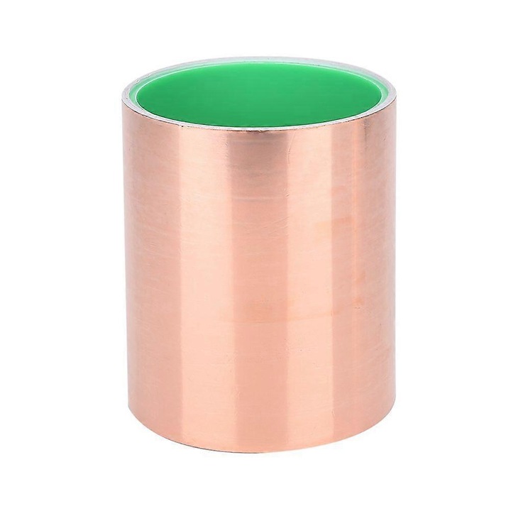 Banda adeziva cu folie de cupru, cu adeziv puternic, conductiva pe ambele fete pentru ecranare EMI, cupru, 10 cm x 3 m