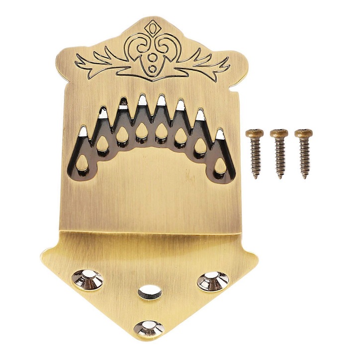 Mandolin húrtartó, húrláb, ék típusú modell, 8 húrhoz, prémium fém, könnyen szerelhető, bronz, 1 szett (1 darab + 3 csavar)