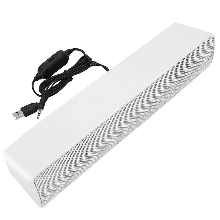 V-196 USB soundbar hangszóró, sztereó 2.0 DSP basszussal és 3.5mm bemenettel, fehér, 1 db