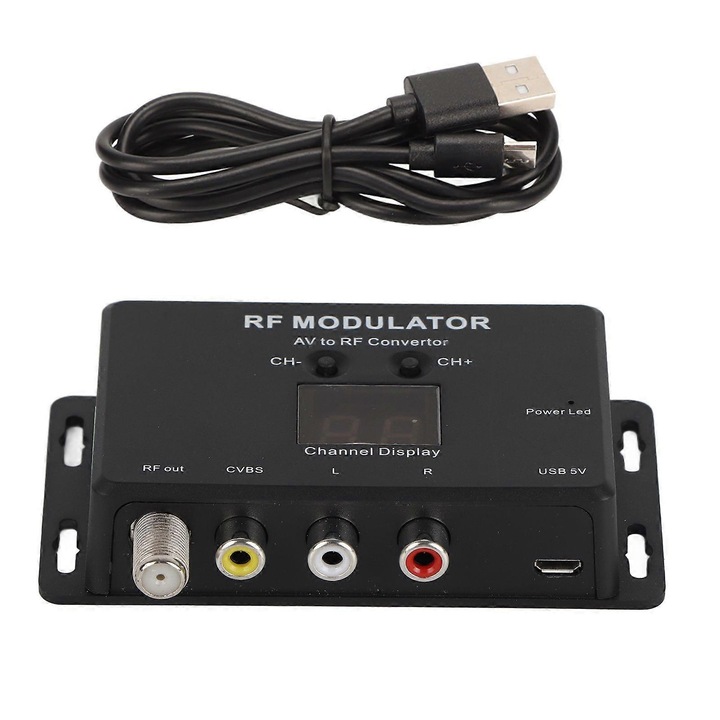 AV RF modulátor RF-re, 21 csatorna, PAL NTSC, fekete, 471.25x885.25MHz